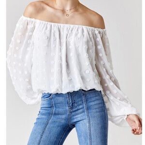 NWT Francesca's Collections White Textured Long-Sleeve Peasant Top